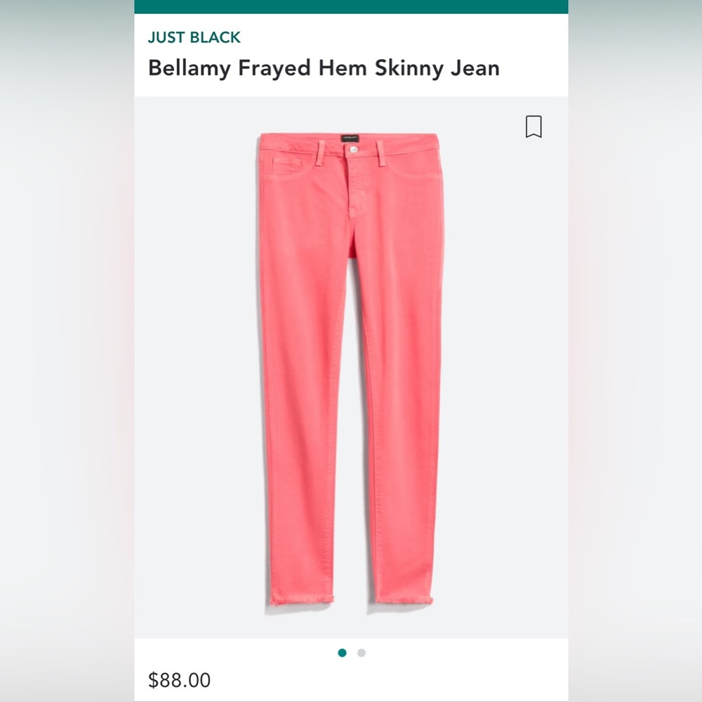 Just Black Bellamy Frayed Hem Skinny Stretch Jean in Pink.  Women’s size 29.